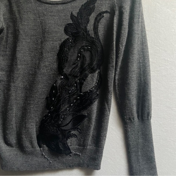 Angel of the North Anthropologie wool blend floral embroidery sweater knit Sz S - Picture 4 of 9